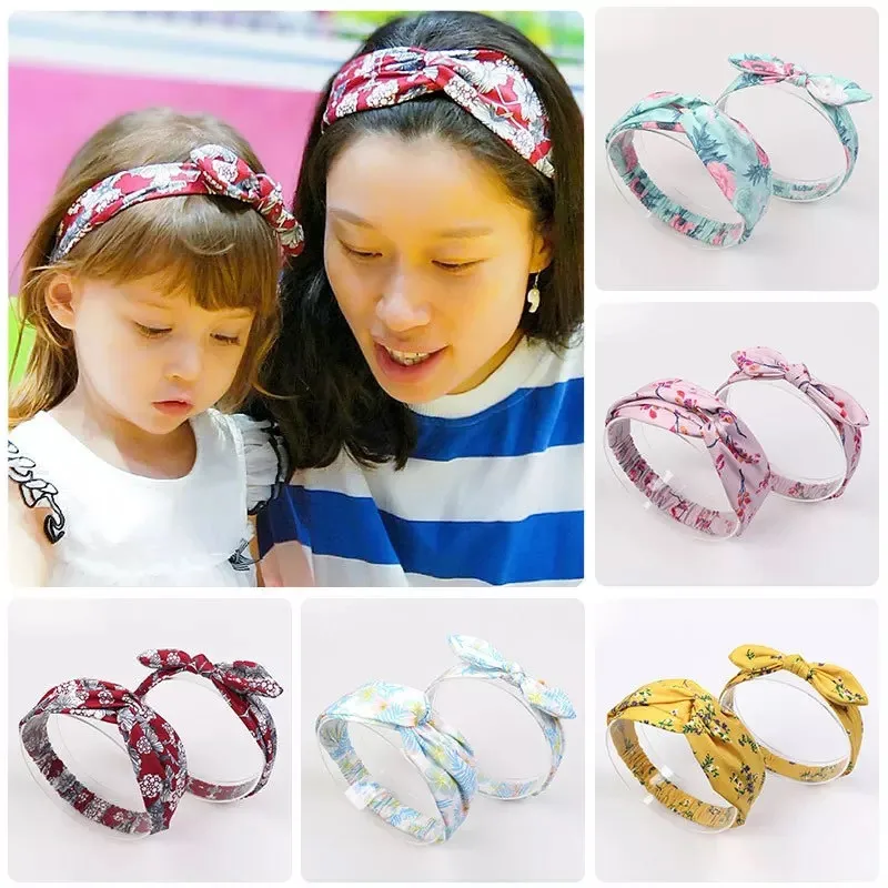 MIXIU 2pcs Mom And Baby Headbands Rabbit Ears Elastic Hair Bands Bow Print Hairbands Parent-child Accessories Kids Gifts | Детская