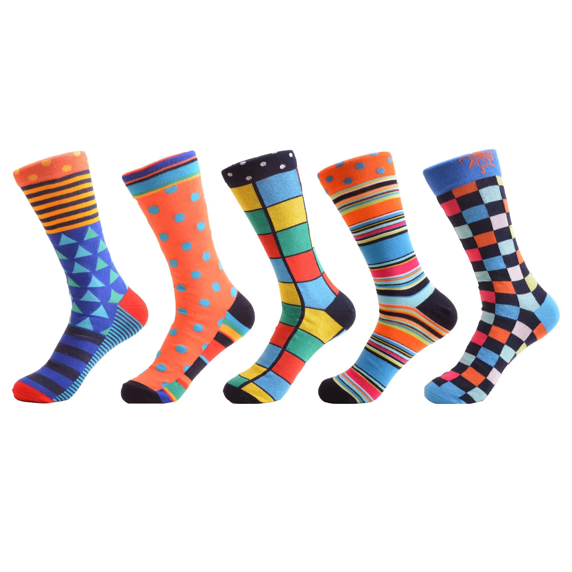 06607 (5 pairs) SANZETTI Men's Colorful Combed Cotton Happy Novelty Socks Hip Hop High Quality Skateboard Plaid Geometric Funny Socks For Gifts - Цвет: 06607 (5 pairs)
