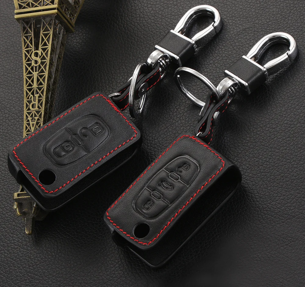Раскладной ключ черный чехол из натуральной кожи для автомобиля Peugeot RCZ 206 207 307 407