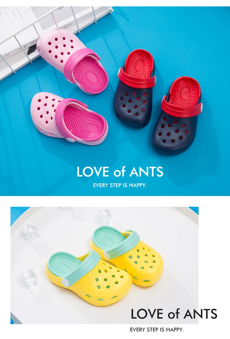 TZLDN Girls Boys Clogs Garden Shoes Summer Hollow Children Slippers Contrast Color Kids Beach Sandals EVA Eco-friendly Shoes