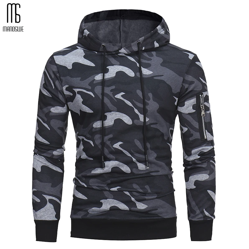 Модный Камуфляжный Мужской пуловер с капюшоном длинным рукавом тонкая толстовка
