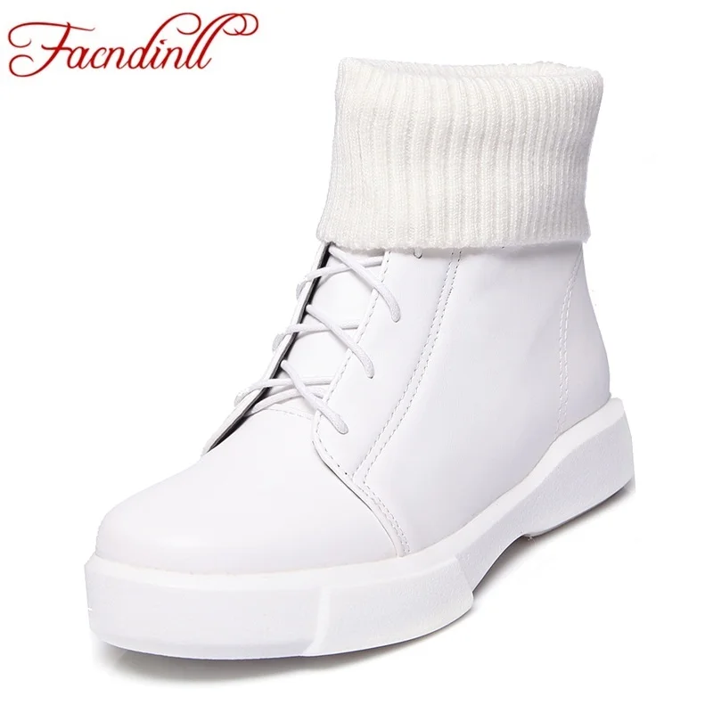 FACNDINLL platform shoes autumn spring women boots plus size women's ankle PU leather lace-up ladies botas mujer | Обувь