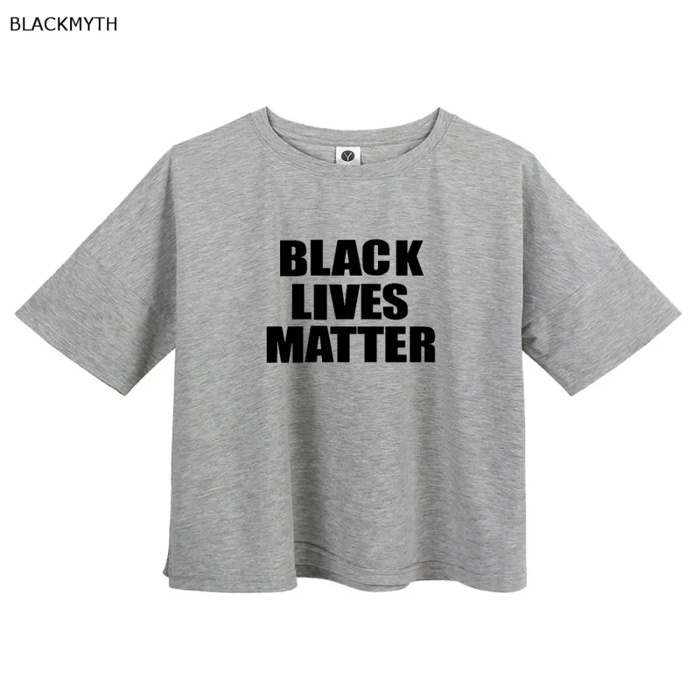 BLACKMYTH черная Жизнь Материя Лето круглый воротник укороченная футболка женская