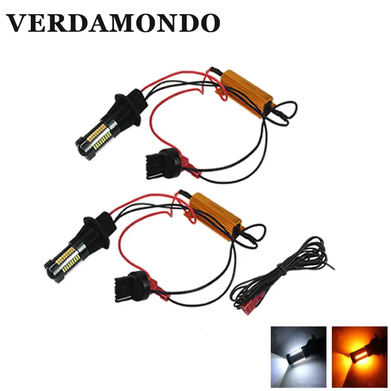 2 шт. BA15S 1156 7440 3156 T20 T25 4014 66 SMD светодиодный белая лампа желтая диалетсветильник