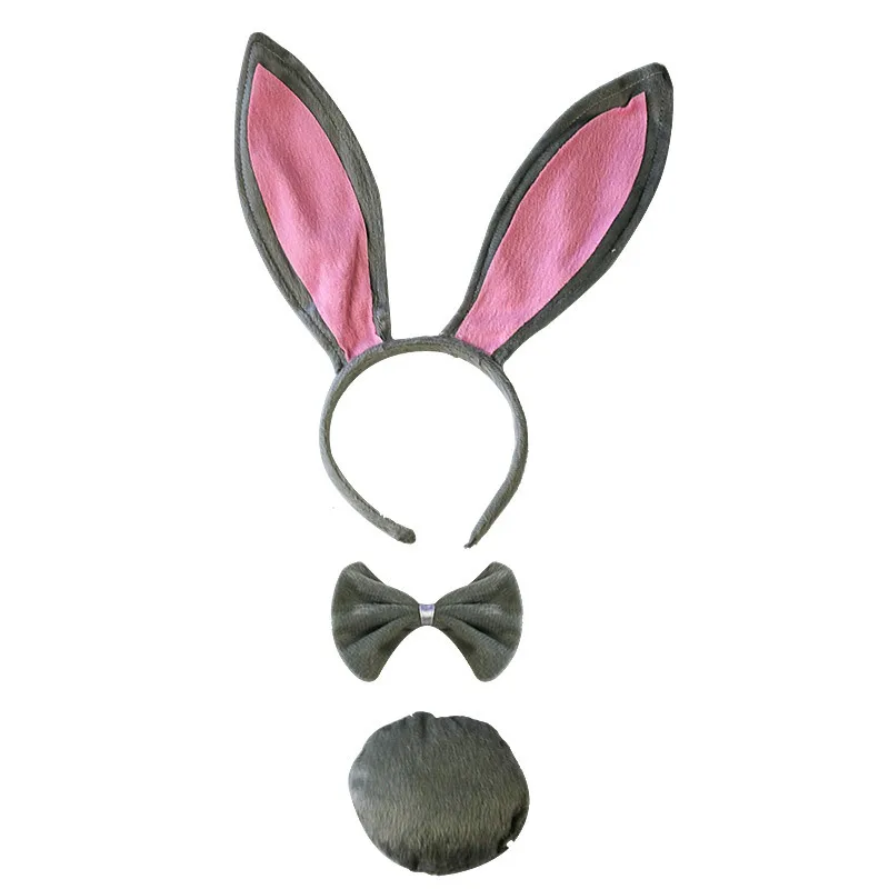 gray bunny Несколько животных уши Повязка На Голову галстук хвост для детей взрослых Косплей Костюм Рождество Хэллоуин Navidad - Цвет: gray bunny