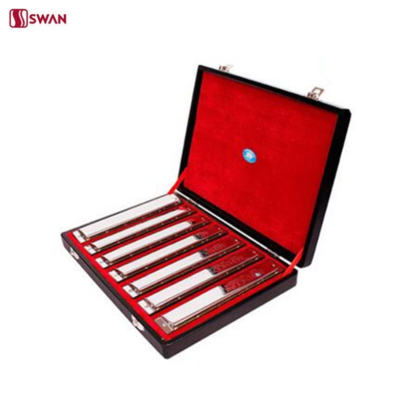 Гармоника Swan набор из 7 мелодий серебристого цвета с 24 отверстиями в подарочной