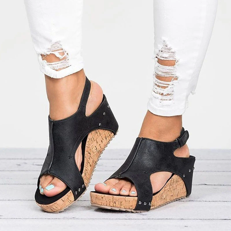 

Женские босоножки на платформе, кожаные сандалии на танкетке, лето 2019