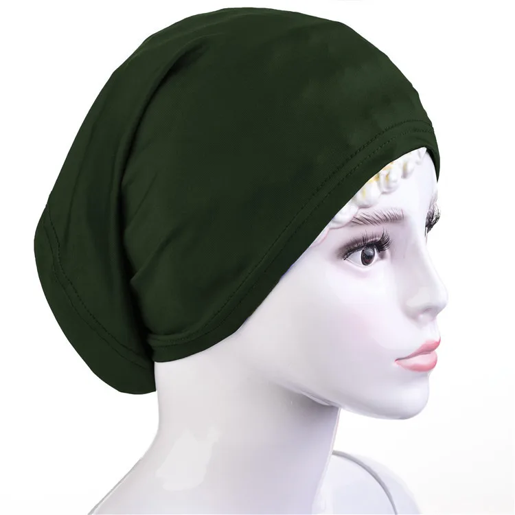 Olive Green Мягкая мусульманская полностью покрывающая хлопковая внутренняя женская мусульманская хиджаб шапка исламский подшарф головной убор шапка YS541 - Цвет: Olive Green