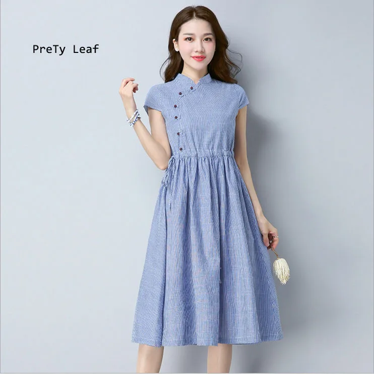 Новое Женское платье в полоску из хлопка и льна большого размера|cotton and linen|large