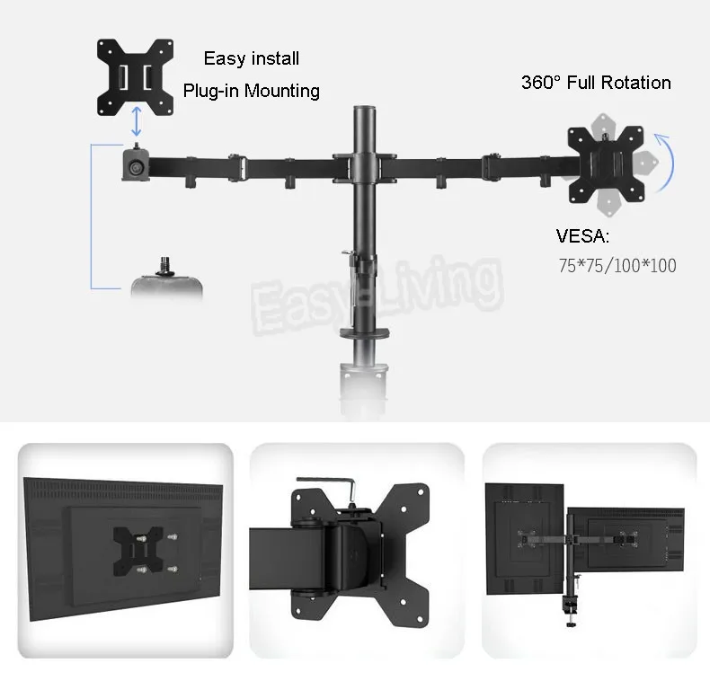 MS02 Desktop Clamping Full Motion 360 Degree Dual Monitor Holder 10&quot-27&quotLCD LED Mount Arm | Компьютеры и офис