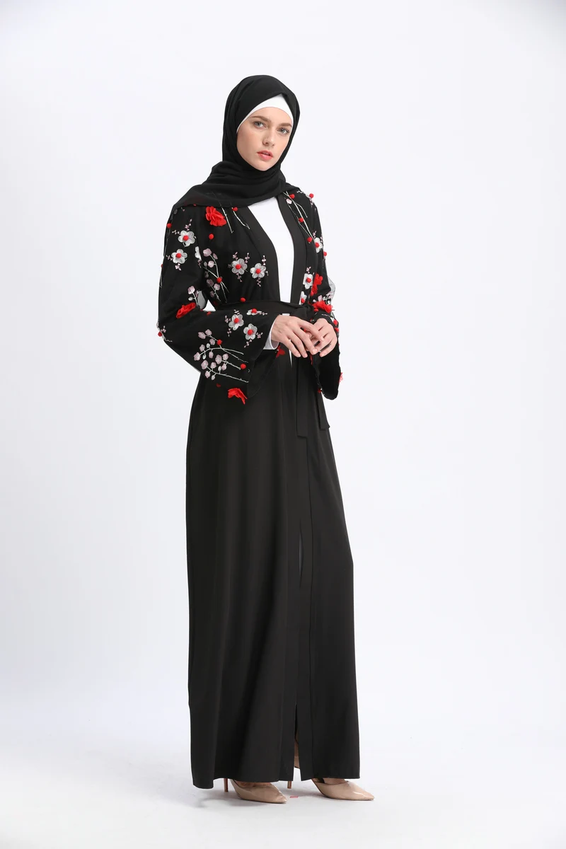 Мусульманская вышивка abaya 3D Цветочный Макси платье кардиган длинные халаты Туника кимоно Рамадан Турция Исламская одежда поклонение службы