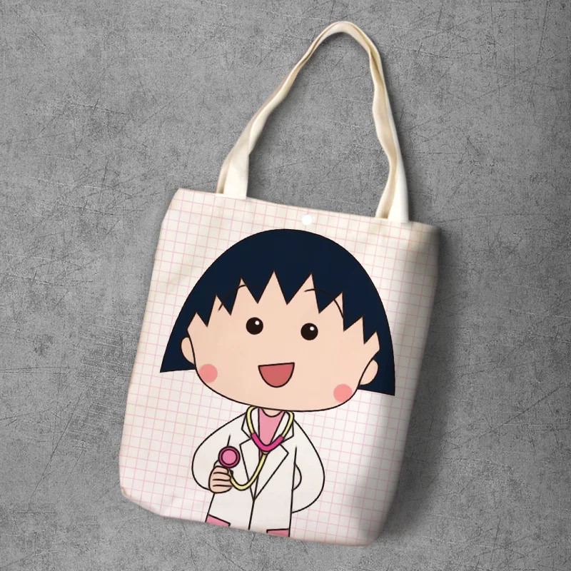 Холщовый Рюкзак для покупок Chi bi Maruko с мультяшным принтом студентов