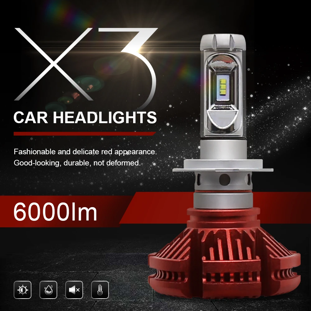 EURS 2 шт. лампы фар автомобиля X3 зэс чип H4 H7 светодиодный 3000K 6500K 8000K светильник H1 880 H11