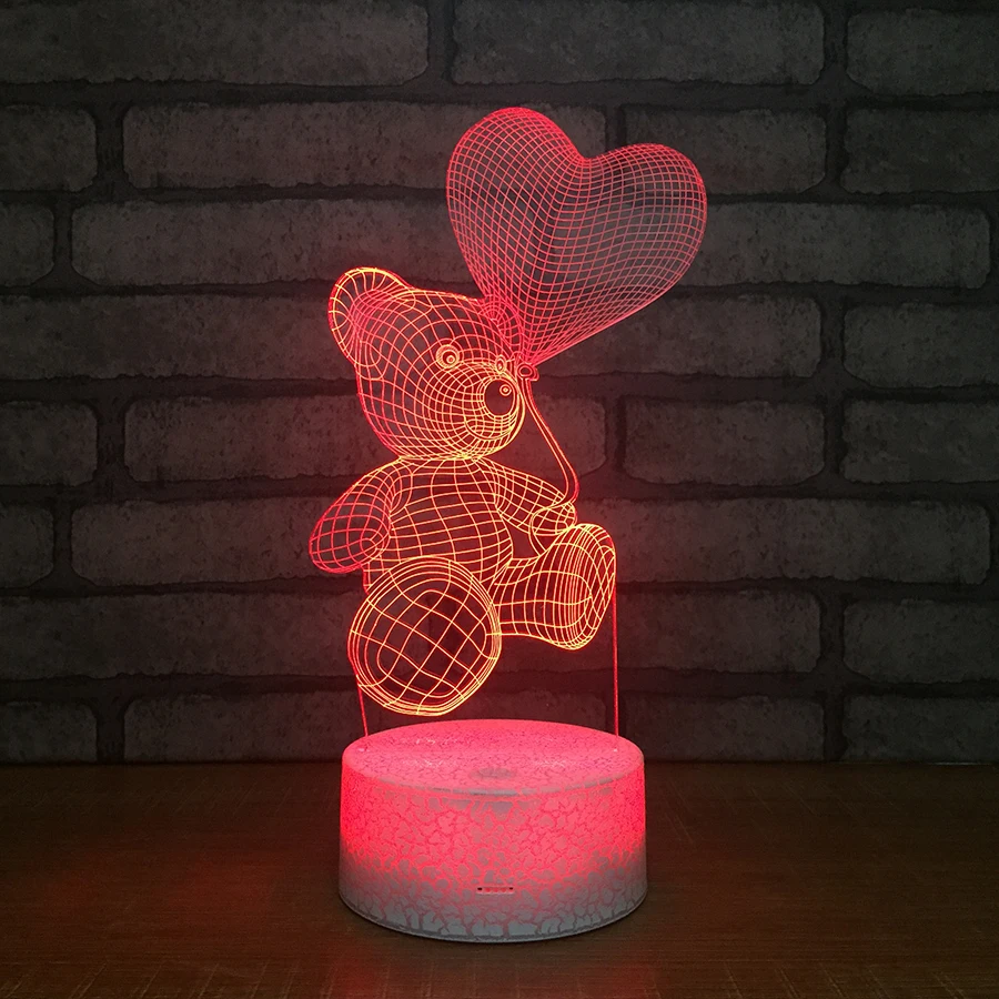 

Cartoon Cute Heart Bear Shape 3D Lights Christmas Acrylic LED Lamp 7 Color Changing 3D Baby Sleeping Night Light Kids Gift Toys
