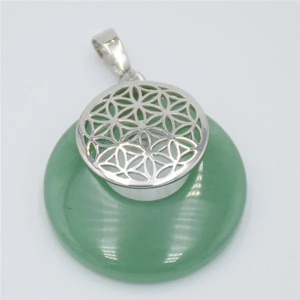 Green Aventurine Мода цветок жизни кулон Йога Исцеление чакры натуральный камень кристалл Мандала Подвеска для ожерелья для мужчин женщин рейки ювелирные изделия - Окраска металла: Green Aventurine