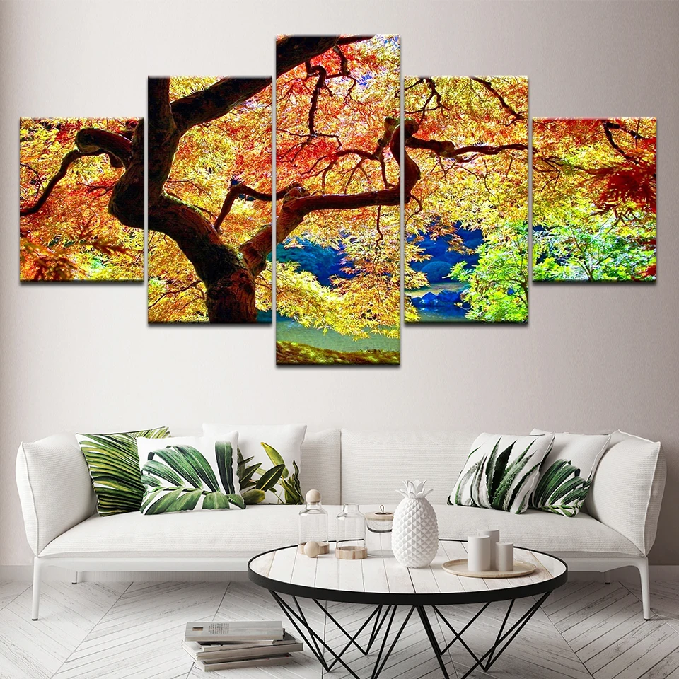 

Modular Painting Frame HD Printed Wall Art Pictures Modern 5 Panel Colorful Tree Landscape Living Room Or Bedroom Canvas Poster
