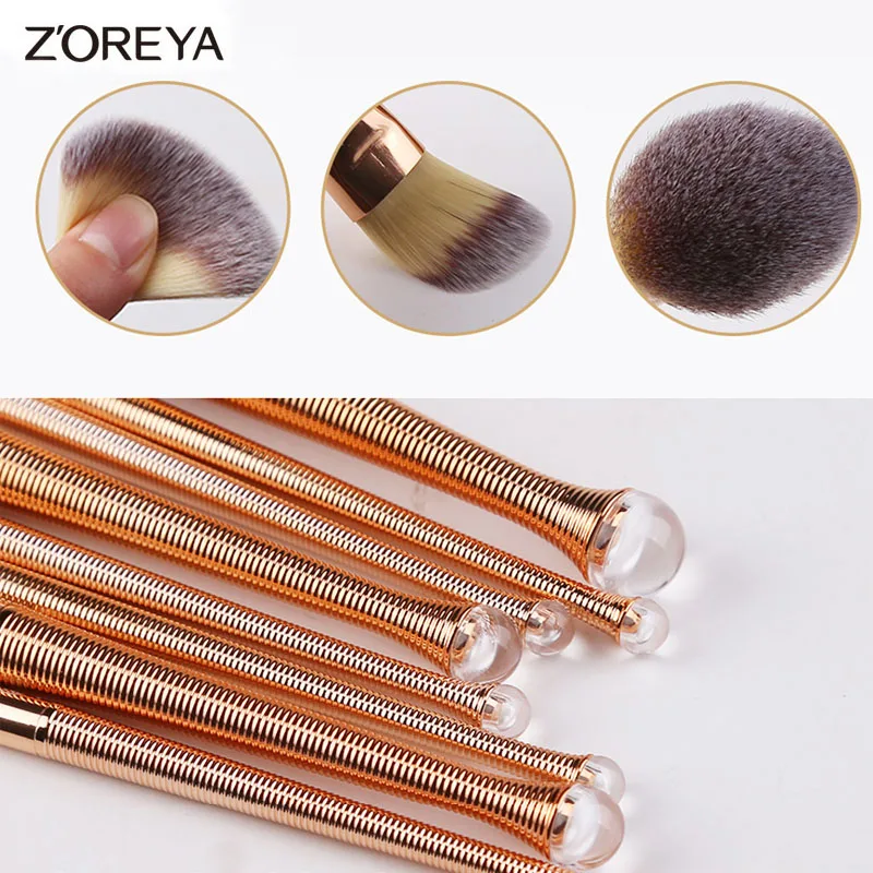 ZOREYA 8pcs Rose Gold Mermaid Makeup Brushes Powder Blending Eye Shadow Brush Set with Shiny Portable Bag