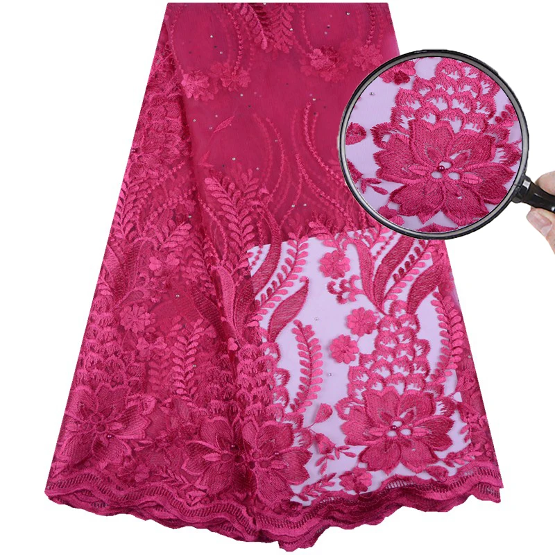 Кружевная ткань темно-синяя с вышивкой в африканском стиле нигерийские