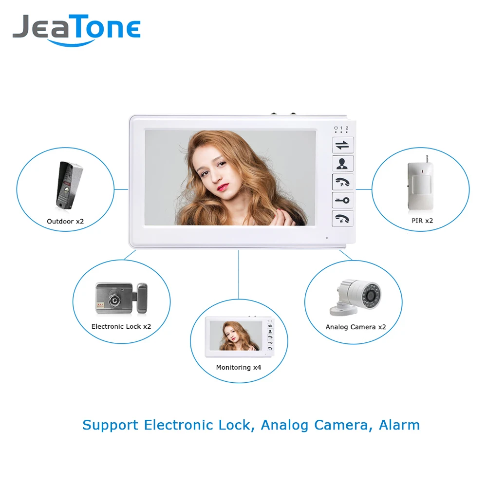 JeaTone 7 дюймов видео домофон видеодомофон дверной звонок 1000TVL IP65 непромокаемые экранное меню система безопасности дома Система доступа дешевая цена