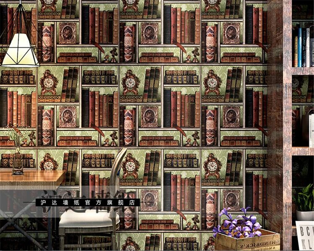 

beibehang Home interior mural Bookshelf study American wallpaper decoration cafe TV background wallpaper roll papel de parede 3d