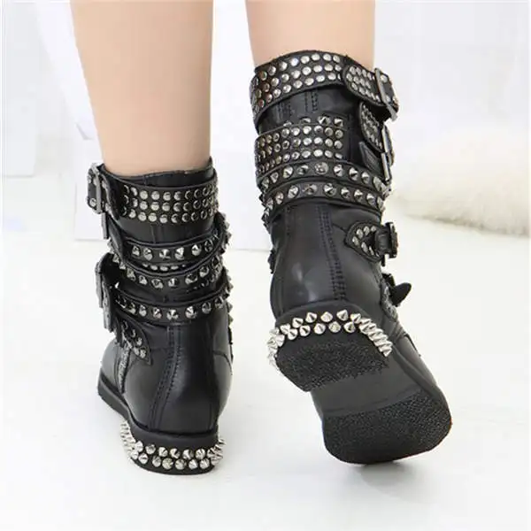 Женские ботильоны с заклепками черные кожаные ботинки телесного цвета пятью