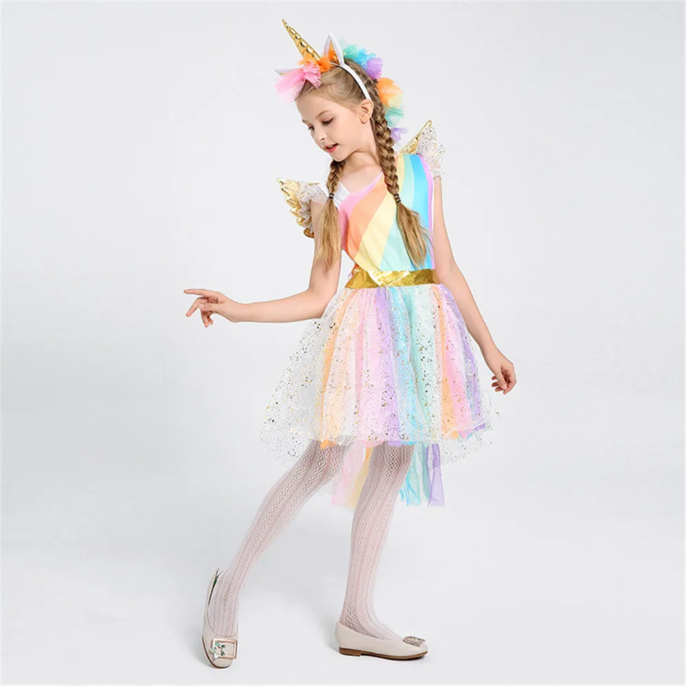 

Hot Sale Girls Tutu Dress Rainbow Pony Cosplay Costume For Kids Birthday Party Dress Girl Halloween Costume Unique Girl