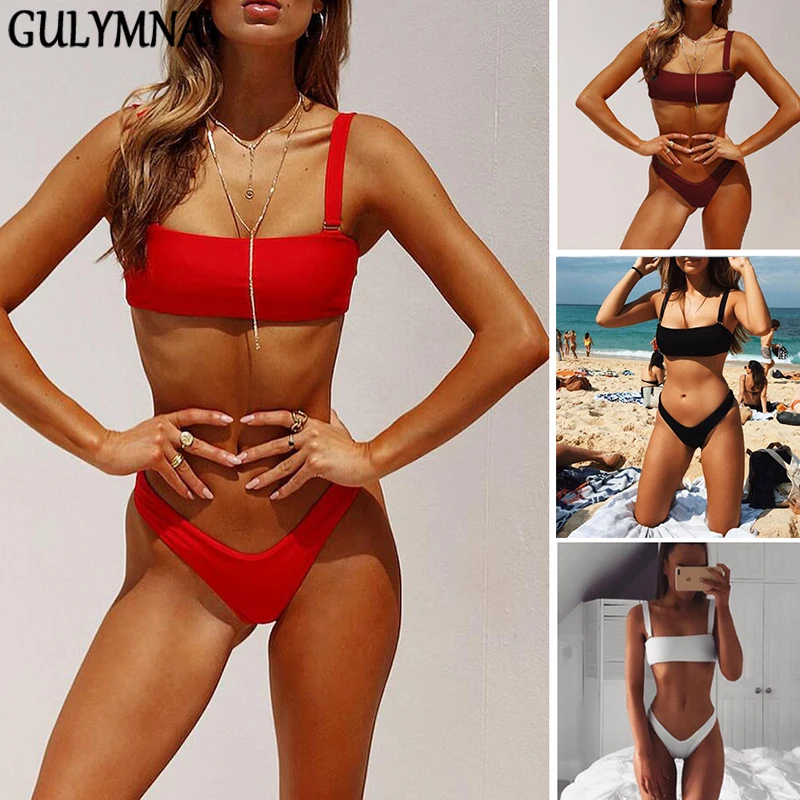 GULYMNA однотонное бикини 2018 купальник женский Mayo Biquini Maillot De Bain Femme пляжная одежда