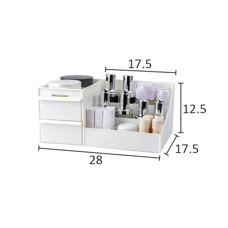 white small Пластиковый органайзер для макияжа, двухслойная коробка для украшений, косметический Органайзер, коробка для макияжа, губная помада, органайзер для макияжа, органайзер для ванной комнаты - Цвет: white small