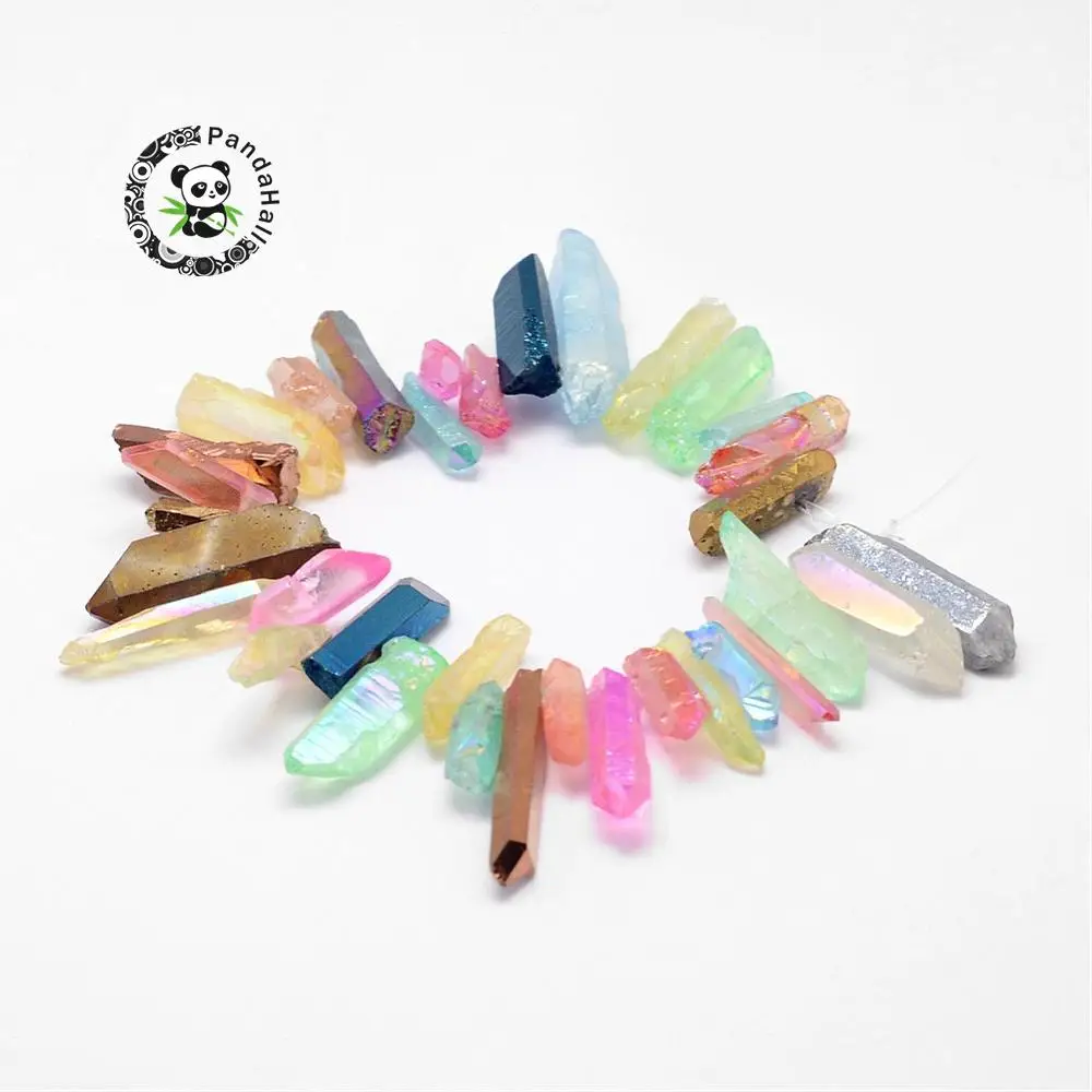 

Electroplated Colorful Dyed Natural Quartz Crystal Bead Strands, Nuggets,13~35x4~6x4~9mm, Hole: 1.5mm; about 34pcs/strand F80