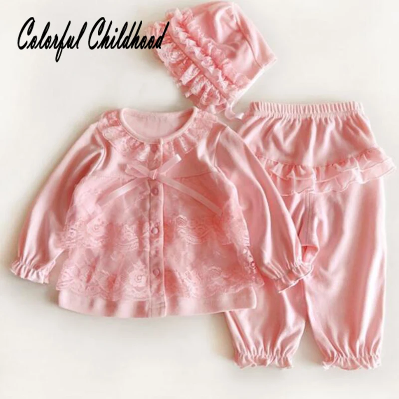 Lovely cozy Baby clothing set Autumn cute lace ruffles baby tops+pants suit kids birthday wedding outfits 0-12m |