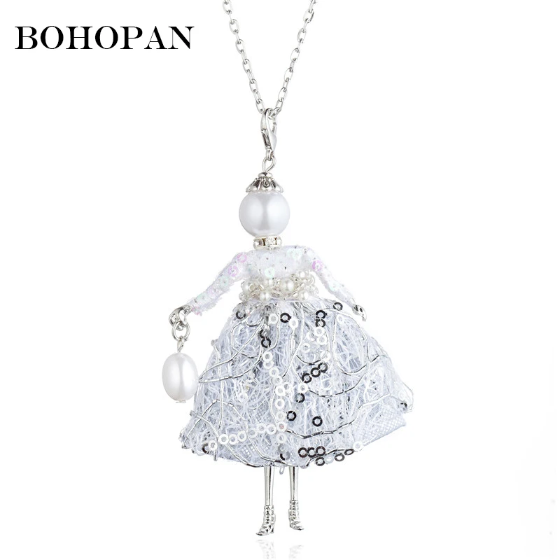 

Pearl Doll Necklace Wedding Jewelry Women White Sequin Wedding Dress Long Chain Fashion Bride Accessories bijoux femme 2018 New