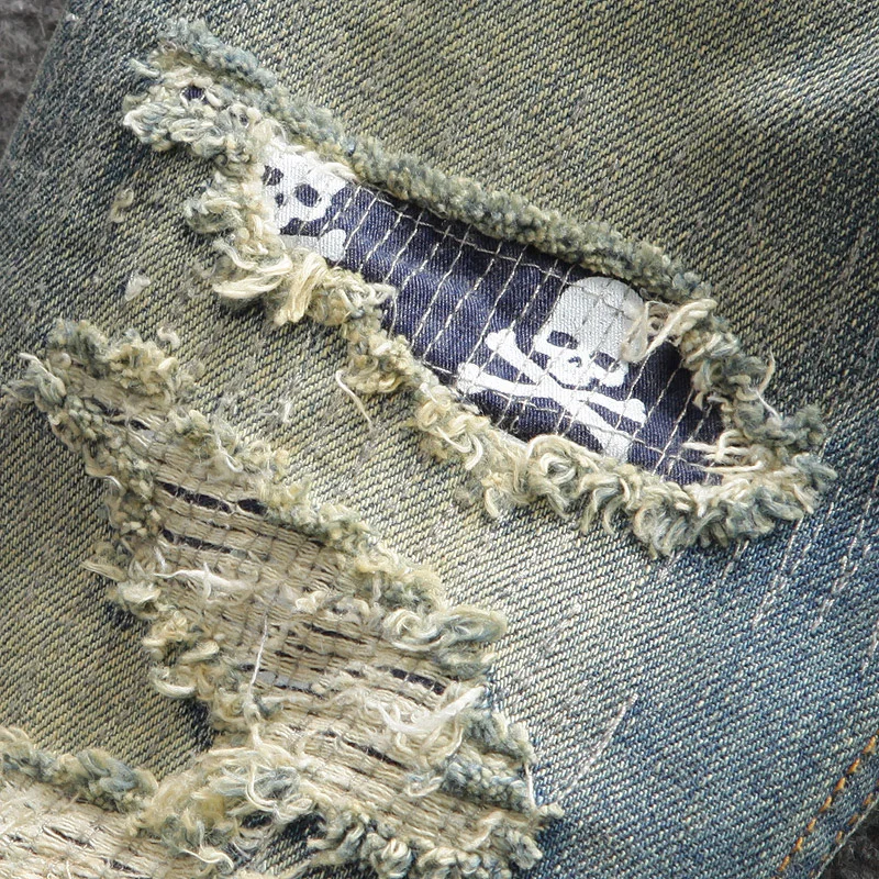 Мужские рваные джинсы в стиле ретро синие прямые повседневные брюки из 2018 хлопка