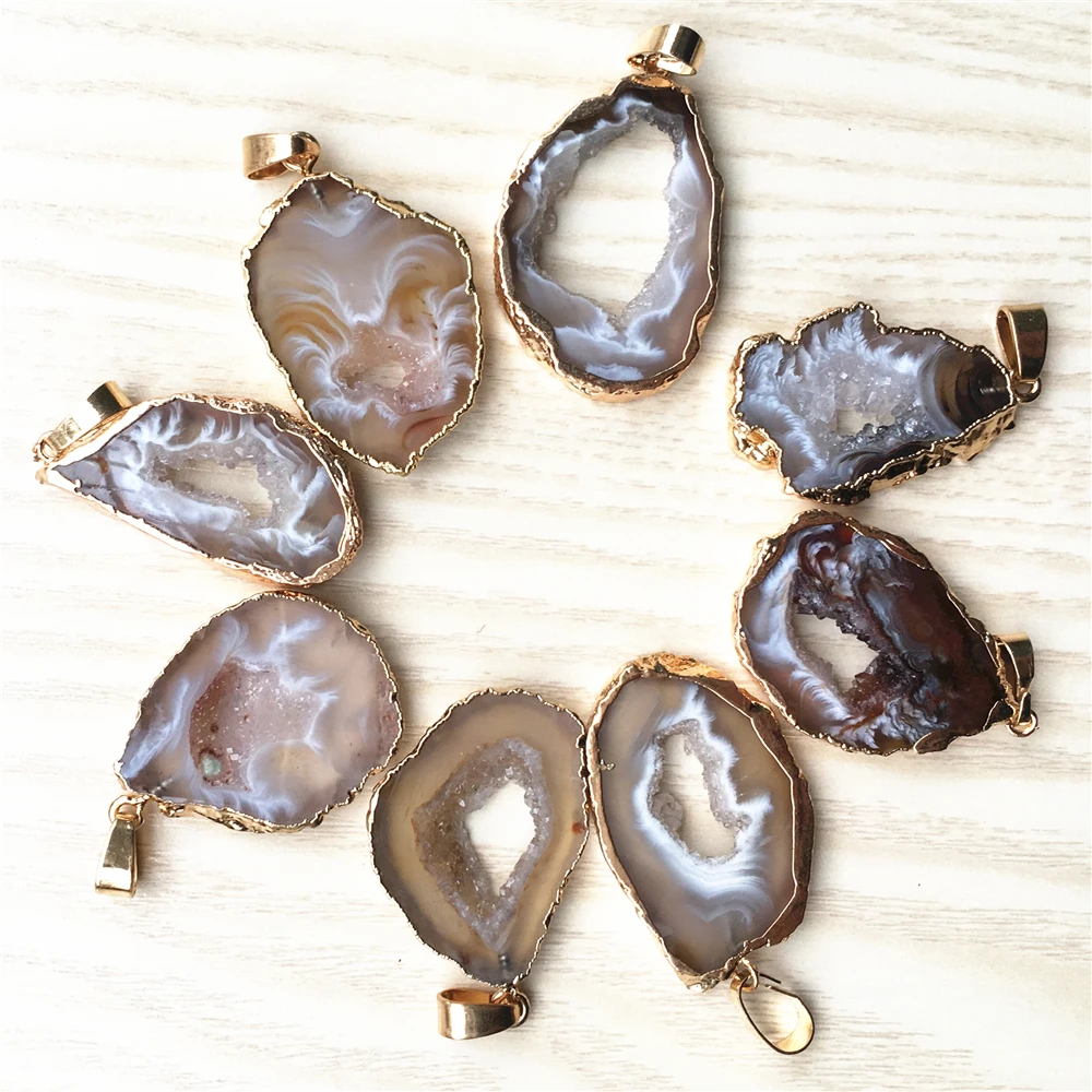 Женские Подвески Geode Drusy Druzys с гальваническим покрытием золотыми краями 5 шт. |