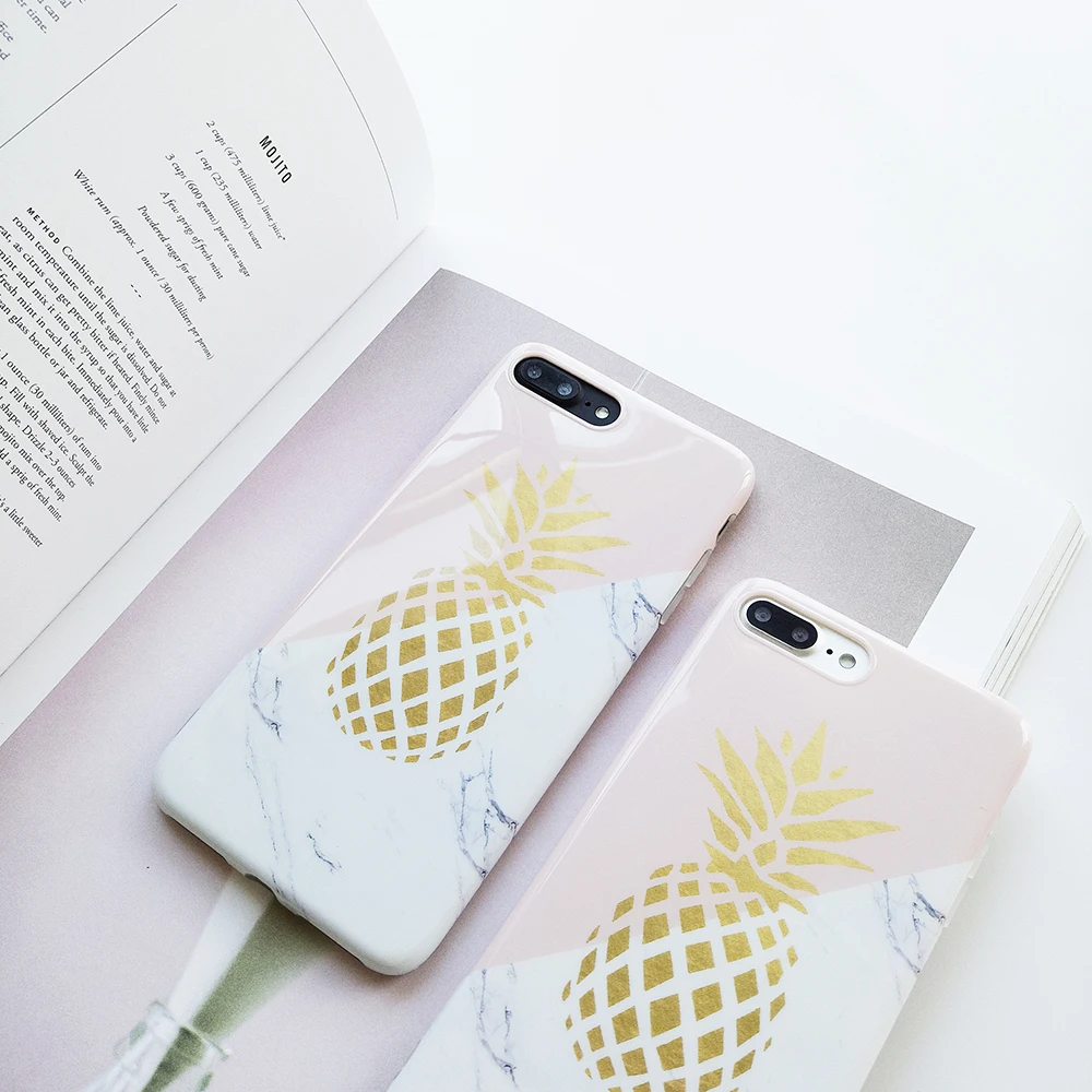 Милый жесткий чехол для телефона с изображением ананаса и мрамора iPhone Xs Xsmax Xr X 8 7 6s