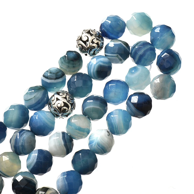 Граненые 10 мм синие полосы Агат камень молитва бусины для ручной работы стиль