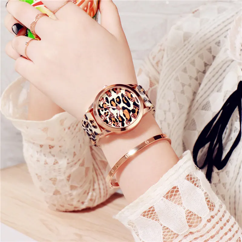 Лидирующий бренд роскошные часы женские с леопардовым принтом наручные
