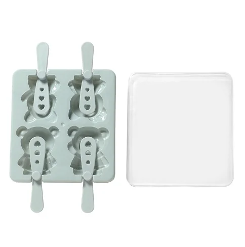 blue Милая мультяшная форма для мороженого, 4 отверстия, с рисунком медведя, лоток для льда, ванны для приготовления мороженого, кухонные инструменты DIY - Цвет: blue