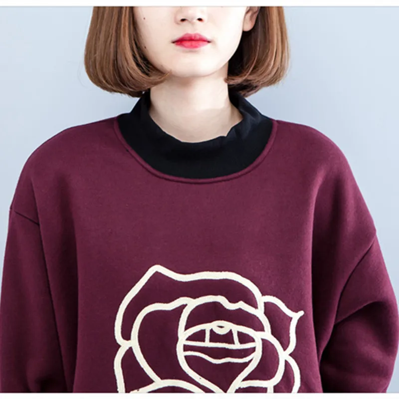 

Johnature Autumn Winter Women Clothes 2021 New Casual Long Hoodies Loose O-neck Print Korean Thickened Plus Size Sweatshirt