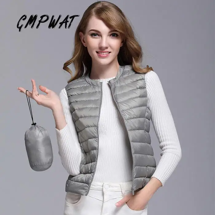 GMPWAT New Autumn Women White Duck Down Vest Ultra Light Jacket Winter Round Collar Peter Pan Slim Sleeveless Coat | Женская одежда