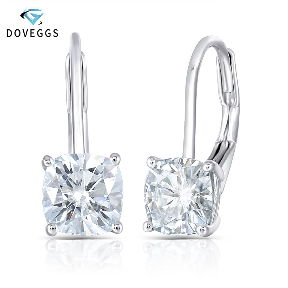 DovEggs стерлингового серебра 925 1.6CTW 6 мм Небольшая синяя Подушка разрезанный Муассанит обруч с камнем Серьги для женщин модные серьги