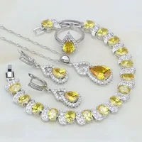 Gourd Mystic радужные Кристаллы Белый Циркон 925 Серебряные Ювелирные наборы для женщин Свадебное Открытое кольцо/ожерелье/серьги/кулон/браслет