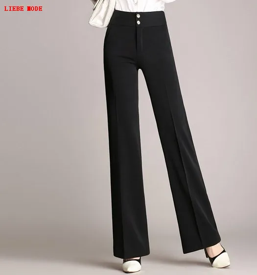 Офисные женские рабочие брюки с высокой талией палаццо клеш черные синие красные