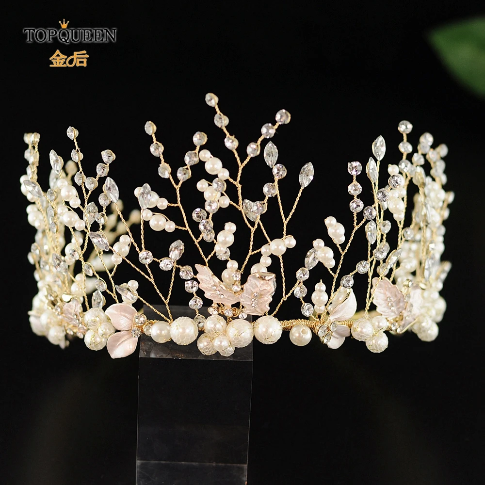 TOPQUEEN два цвета ручная работа перламутровые стразы свадебная тиара Свадебные