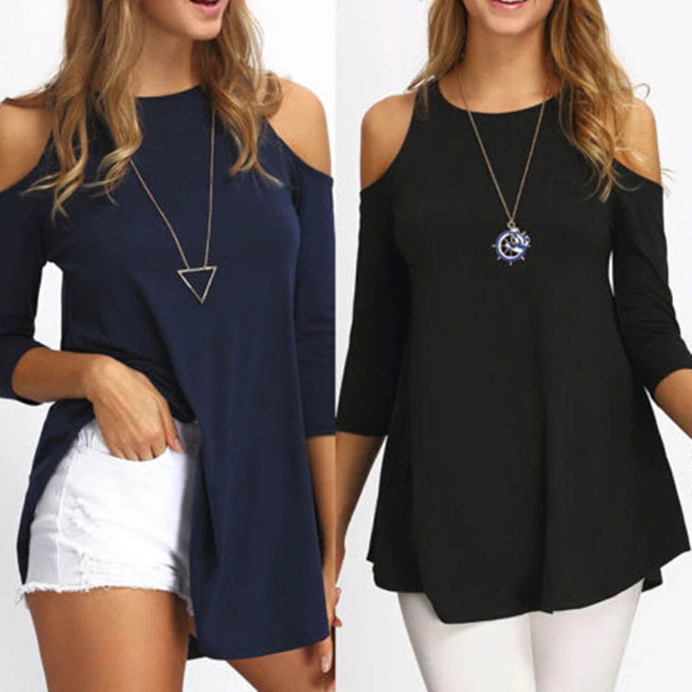 Женская Повседневная открытыми плечами пикантные однотонные свободные длинные