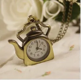 10pcs/lot 2017 Free shipping hot sale wholesale mens Antique Pocket Watch Necklace Bronze Pendant kettle fashion watches clocks