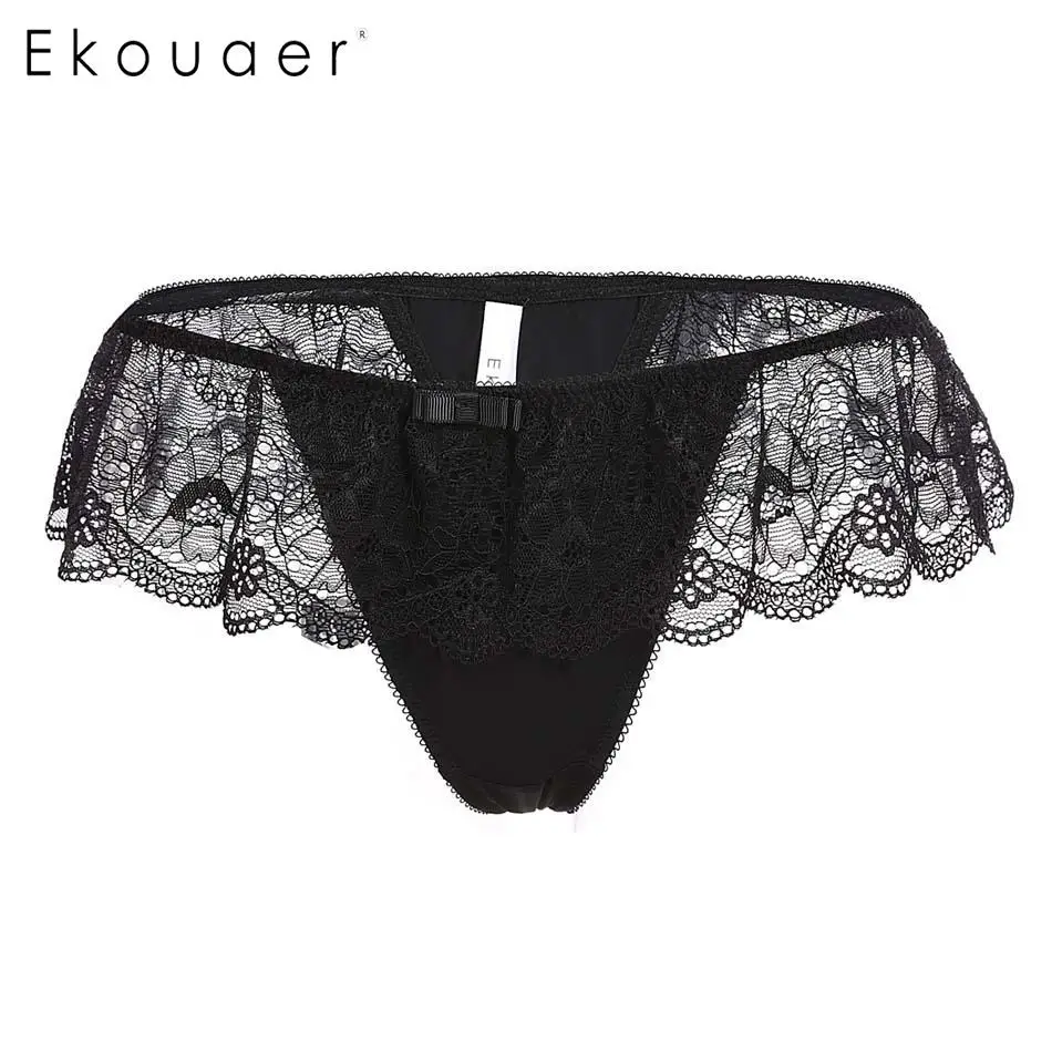 Ekouaer 3 шт./лот сексуальные кружевные стринги трусы нижнее белье женские Полностью