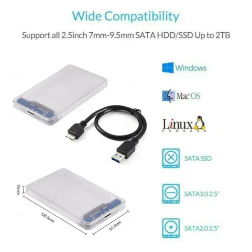 Внешний корпус для жесткого диска USB 3 0 SATA 2 5 дюйма чехол мобильного ноутбука