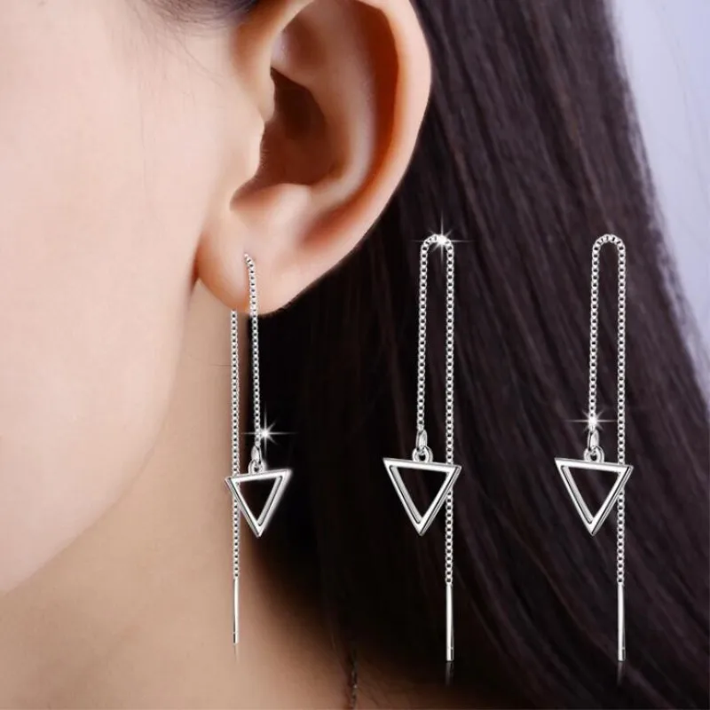

New Fashion 925 Sterling Silver Jewelry Geometric Minimalist Triangular Square Long Simple Female Dangle Earrings SE257
