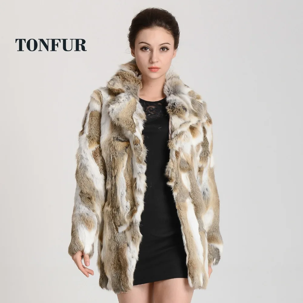 Длинное пальто из натурального кроличьего меха с отложным воротником бесплатная