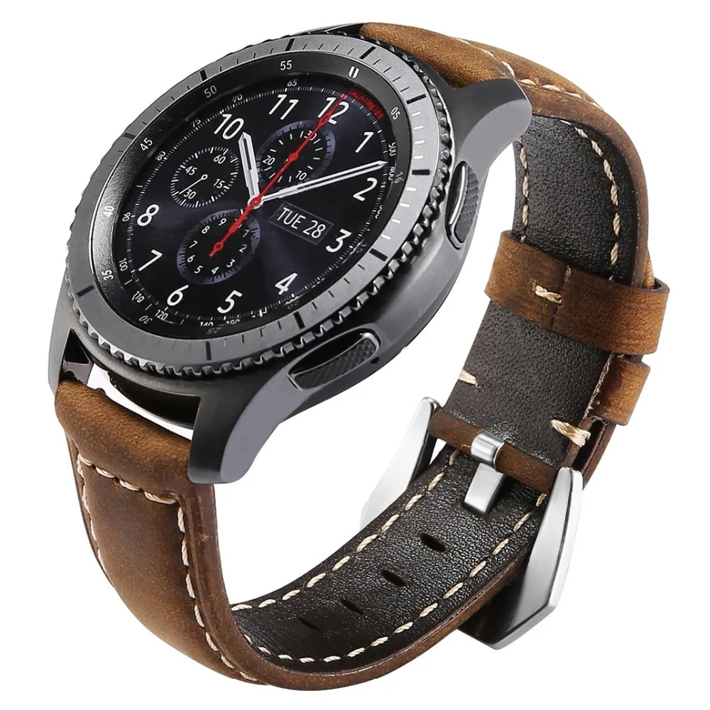 Ремешок из натуральной кожи для samsung Galaxy Watch, мягкий сменный Браслет-браслет с застежкой из нержавеющей стали для gear s3